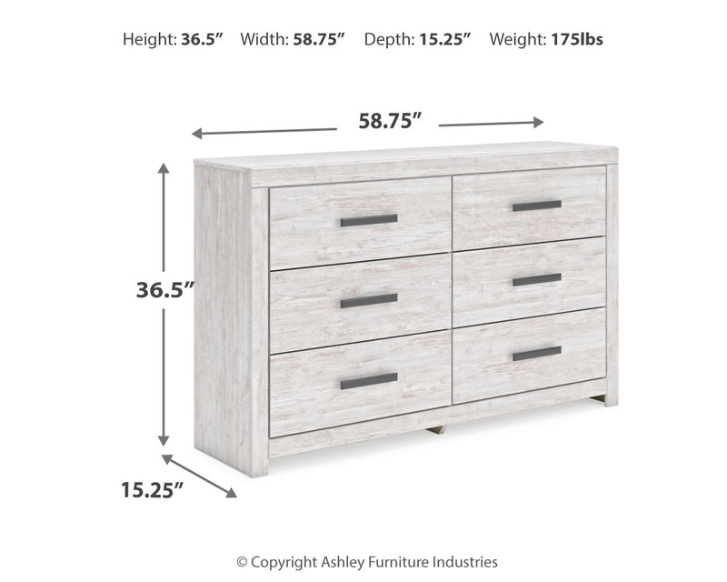 Cayboni Twin Panel Bed with Dresser and 2 Nightstands in Whitewash from Ashley - Lara Furniture