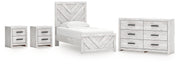 Cayboni Twin Panel Bed with Dresser and 2 Nightstands in Whitewash from Ashley - Lara Furniture