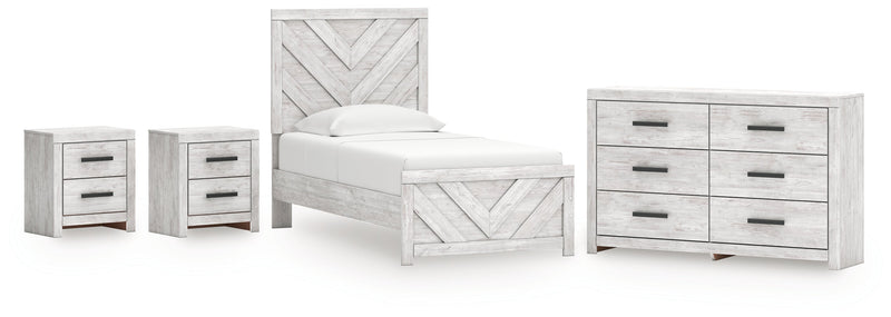 Cayboni Twin Panel Bed with Dresser and 2 Nightstands in Whitewash from Ashley - Lara Furniture