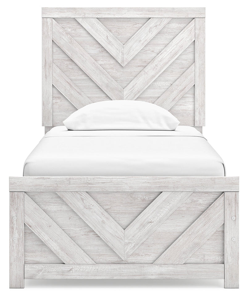 Cayboni Twin Panel Bed with Mirrored Dresser and 2 Nightstands in Whitewash from Ashley - Lara Furniture