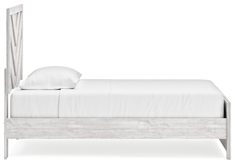 Cayboni Twin Panel Bed with Mirrored Dresser and 2 Nightstands in Whitewash from Ashley - Lara Furniture