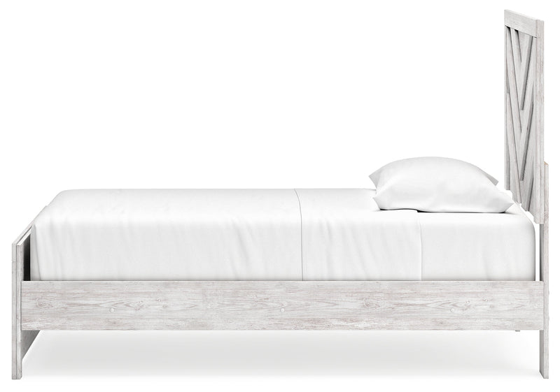 Cayboni Twin Panel Bed with Mirrored Dresser and 2 Nightstands in Whitewash from Ashley - Lara Furniture