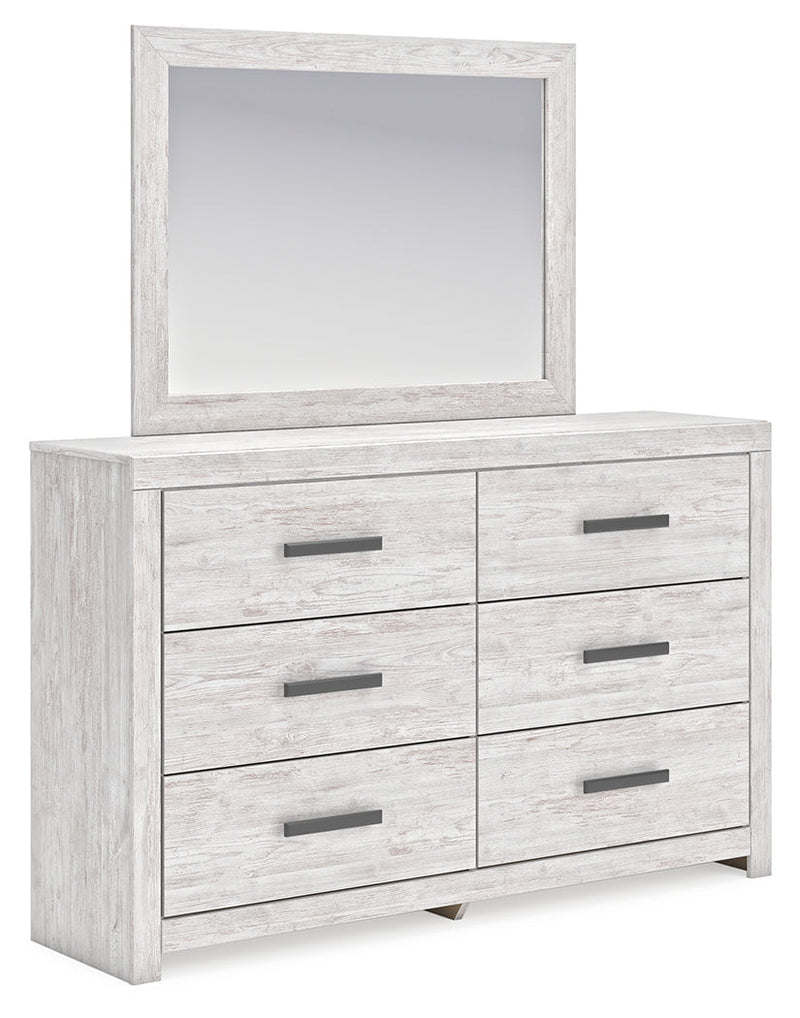 Cayboni Twin Panel Bed with Mirrored Dresser and 2 Nightstands in Whitewash from Ashley - Lara Furniture