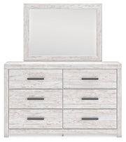 Cayboni Twin Panel Bed with Mirrored Dresser and Chest in Whitewash from Ashley - Lara Furniture