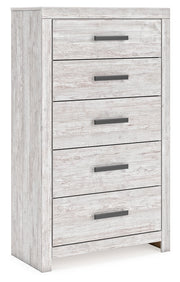 Cayboni Twin Panel Bed with Mirrored Dresser and Chest in Whitewash from Ashley - Lara Furniture