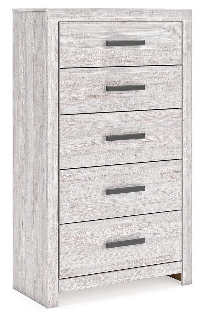 Cayboni Twin Panel Bed with Mirrored Dresser and Chest in Whitewash from Ashley - Lara Furniture