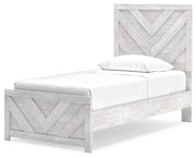 Cayboni Twin Panel Bed with Mirrored Dresser and Chest in Whitewash from Ashley - Lara Furniture