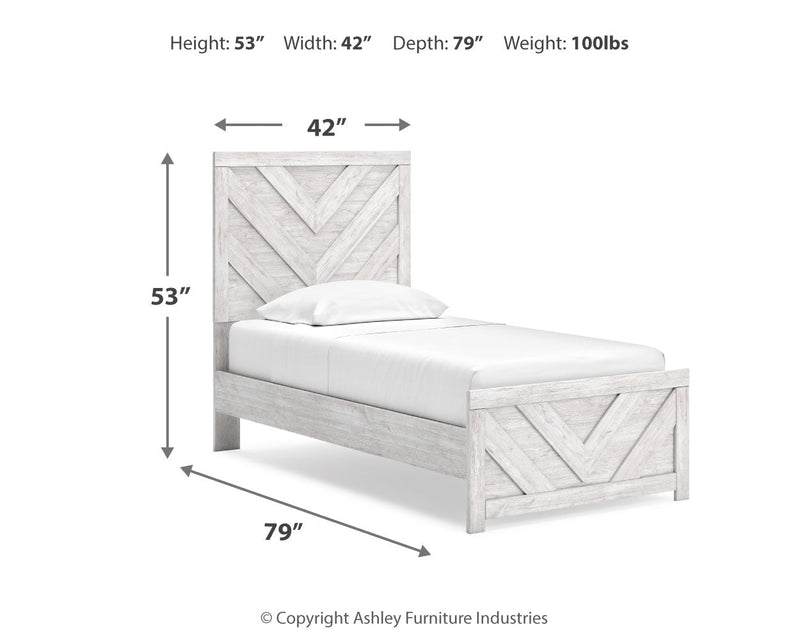 Cayboni Twin Panel Bed with Mirrored Dresser and Chest in Whitewash from Ashley - Lara Furniture