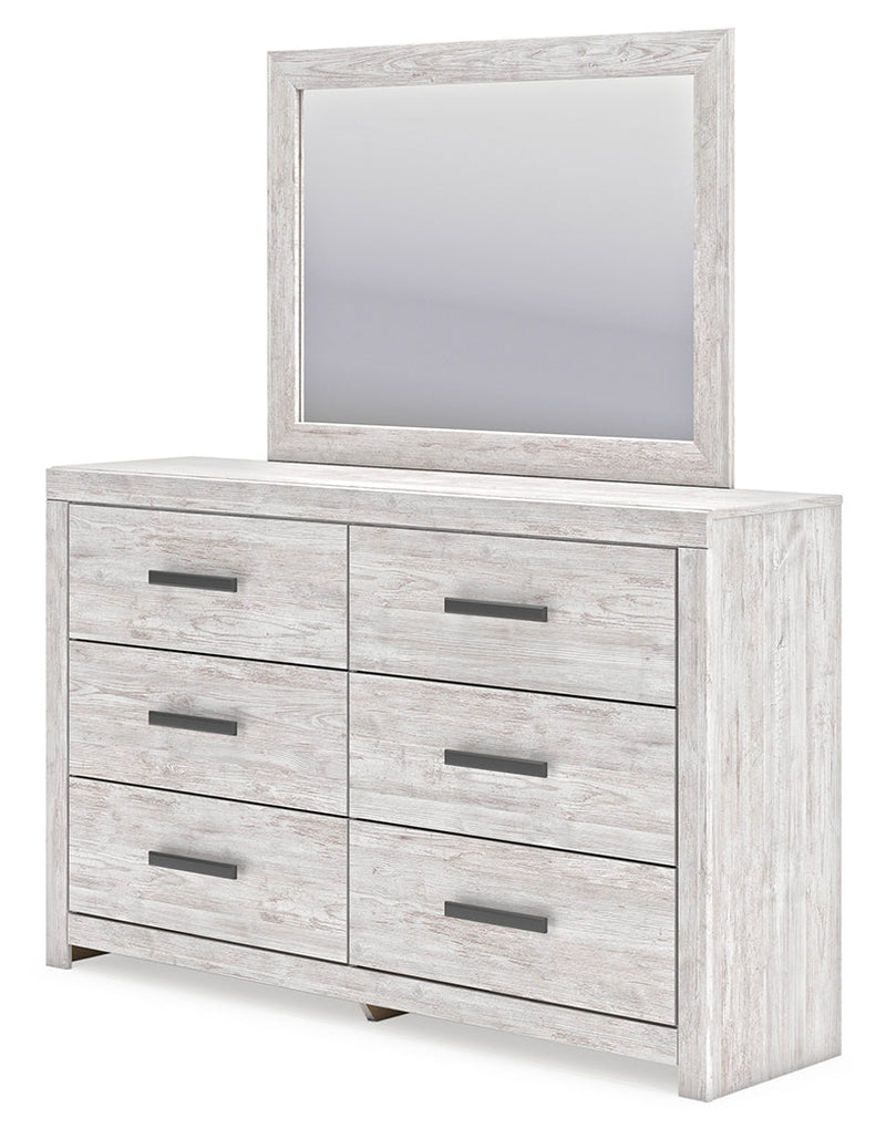Cayboni Twin Panel Bed with Mirrored Dresser and Chest in Whitewash from Ashley - Lara Furniture