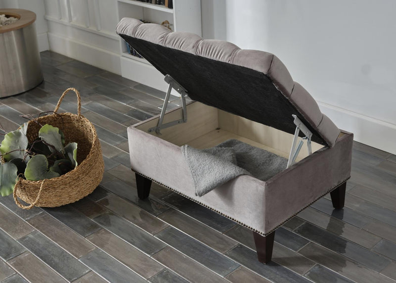 Cecilia Storage Ottoman (Pearla Grey) - Lara FurnitureOttoman
