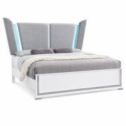 Cedar - White Panel Queen Bed with Upholstered Headboard, Bluetooth Speaker and LED Light - B270-Q-Bed