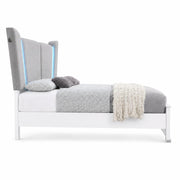 Cedar - White Panel Queen Bed with Upholstered Headboard, Bluetooth Speaker and LED Light - B270-Q-Bed