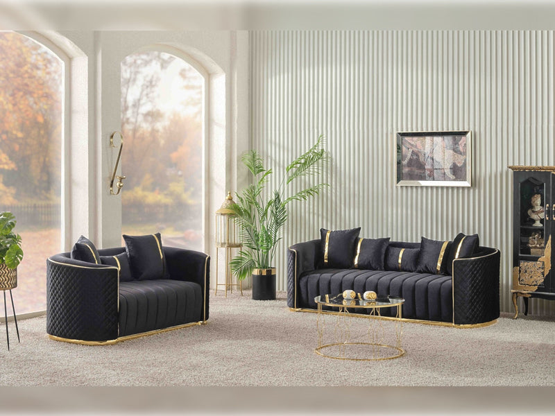 Ceko 3-pieces (Sofa & Loveseat & Chair) Livingroom Set Black in Black - 101-CEK-LUN09-321