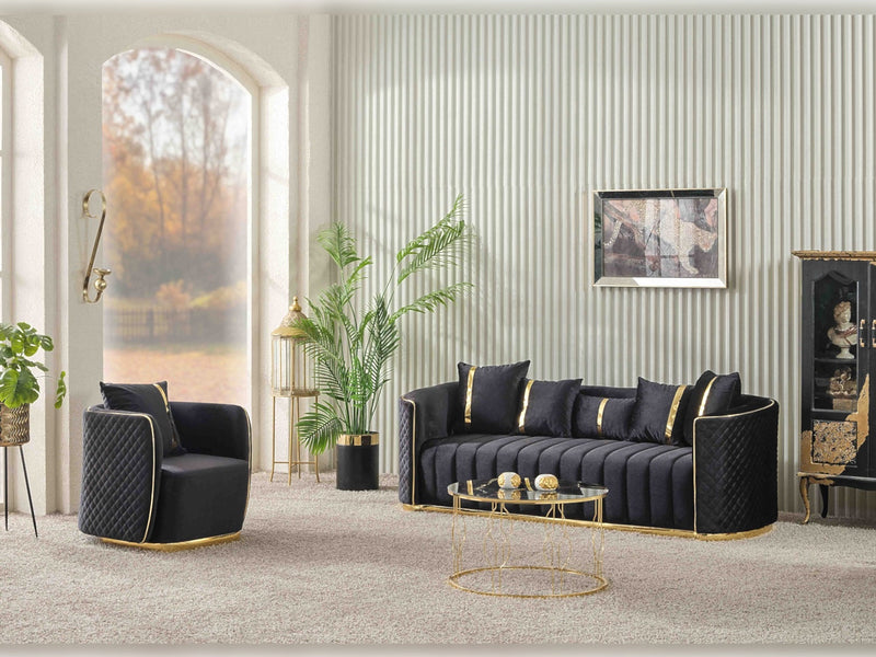 Ceko 3-pieces (Sofa & Loveseat & Chair) Livingroom Set Black in Black - 101-CEK-LUN09-321