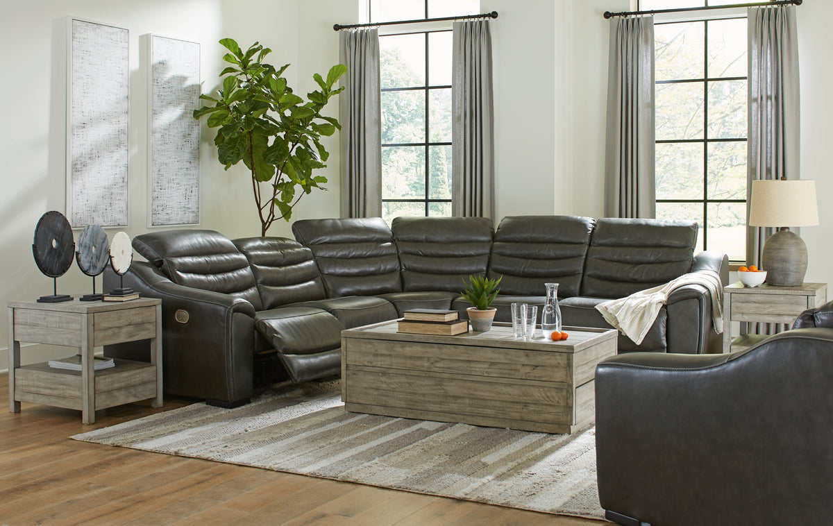 EXCLUSIVE] Center Line 5-Piece Sectional with Recliner in Dark