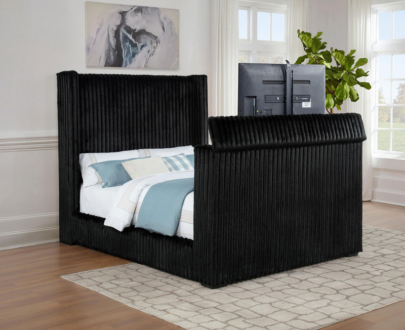 Centergrove Upholstered Queen Wingback TV Bed Black - 315945Q