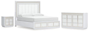 Chalanna California King Upholstered Storage Bed with Dresser and Nightstand in White from Ashley - Lara Furniture