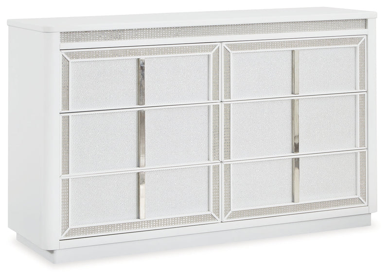 Chalanna California King Upholstered Storage Bed with Dresser and Nightstand in White from Ashley - Lara Furniture
