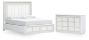 Chalanna California King Upholstered Storage Bed with Dresser in White from Ashley - Lara Furniture