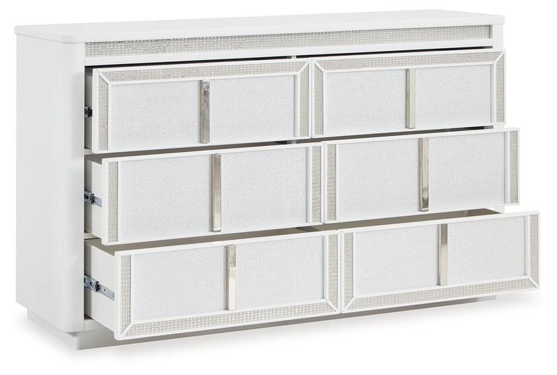 Chalanna California King Upholstered Storage Bed with Dresser in White from Ashley - Lara Furniture