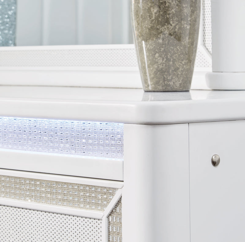 Chalanna California King Upholstered Storage Bed with Dresser in White from Ashley - Lara Furniture