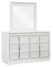 Chalanna California King Upholstered Storage Bed with Mirrored Dresser and 2 Nightstands in White from Ashley - Lara Furniture