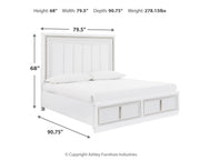 Chalanna California King Upholstered Storage Bed with Mirrored Dresser and 2 Nightstands in White from Ashley - Lara Furniture