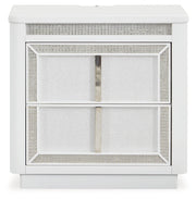 Chalanna California King Upholstered Storage Bed with Mirrored Dresser and 2 Nightstands in White from Ashley - Lara Furniture
