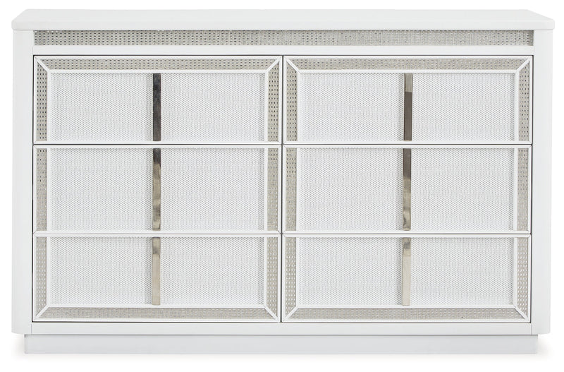 Chalanna King Upholstered Storage Bed with Dresser and Nightstand in White from Ashley - Lara Furniture