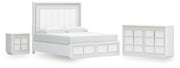 Chalanna King Upholstered Storage Bed with Dresser and Nightstand in White from Ashley - Lara Furniture