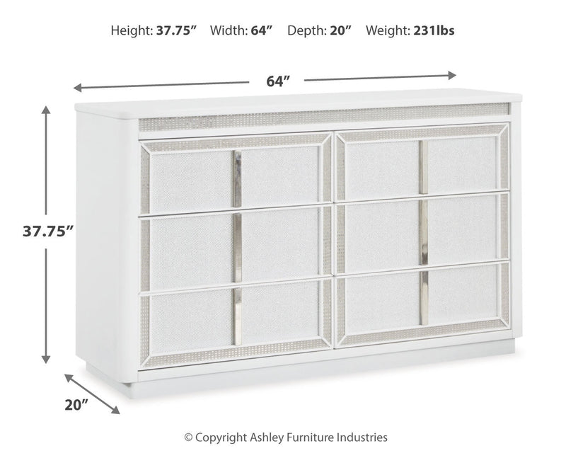 Chalanna King Upholstered Storage Bed with Dresser and Nightstand in White from Ashley - Lara Furniture