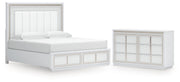 Chalanna King Upholstered Storage Bed with Dresser in White from Ashley - Lara Furniture