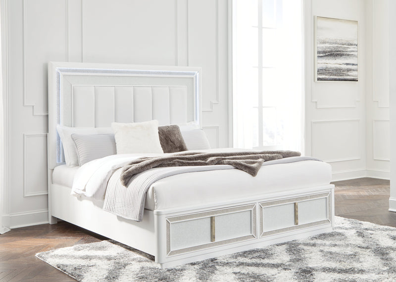 Chalanna King Upholstered Storage Bed with Dresser in White from Ashley - Lara Furniture
