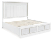 Chalanna King Upholstered Storage Bed with Mirrored Dresser and Chest in White from Ashley - Lara Furniture