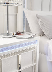 Chalanna King Upholstered Storage Bed with Mirrored Dresser and Nightstand in White from Ashley - Lara Furniture
