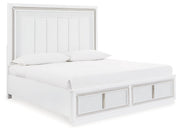 Chalanna King Upholstered Storage Bed with Mirrored Dresser, Chest and 2 Nightstands in White from Ashley - Lara Furniture