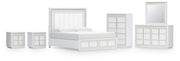 Chalanna King Upholstered Storage Bed with Mirrored Dresser, Chest and 2 Nightstands in White from Ashley - Lara Furniture