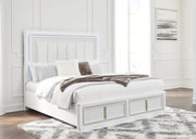 Chalanna King Upholstered Storage Bed with Mirrored Dresser, Chest and 2 Nightstands in White from Ashley - Lara Furniture