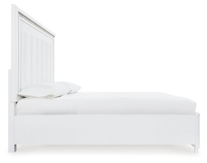 Chalanna King Upholstered Storage Bed with Mirrored Dresser, Chest and Nightstand in White from Ashley - Lara Furniture