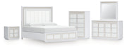 Chalanna King Upholstered Storage Bed with Mirrored Dresser, Chest and Nightstand in White from Ashley - Lara Furniture