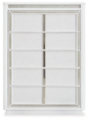 Chalanna King Upholstered Storage Bed with Mirrored Dresser, Chest and Nightstand in White from Ashley - Lara Furniture