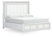 Chalanna King Upholstered Storage Bed with Mirrored Dresser in White from Ashley - Lara Furniture