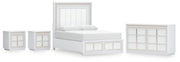 Chalanna Queen Upholstered Storage Bed with Dresser and 2 Nightstands in White from Ashley - Lara Furniture