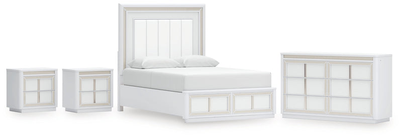 Chalanna Queen Upholstered Storage Bed with Dresser and 2 Nightstands in White from Ashley - Lara Furniture