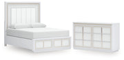Chalanna Queen Upholstered Storage Bed with Dresser in White from Ashley - Lara Furniture