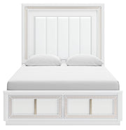 Chalanna Queen Upholstered Storage Bed with Mirrored Dresser, Chest and 2 Nightstands in White from Ashley - Lara Furniture