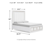 Chalanna Queen Upholstered Storage Bed with Mirrored Dresser, Chest and Nightstand in White from Ashley - Lara Furniture