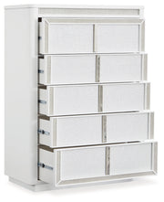 Chalanna Queen Upholstered Storage Bed with Mirrored Dresser, Chest and Nightstand in White from Ashley - Lara Furniture