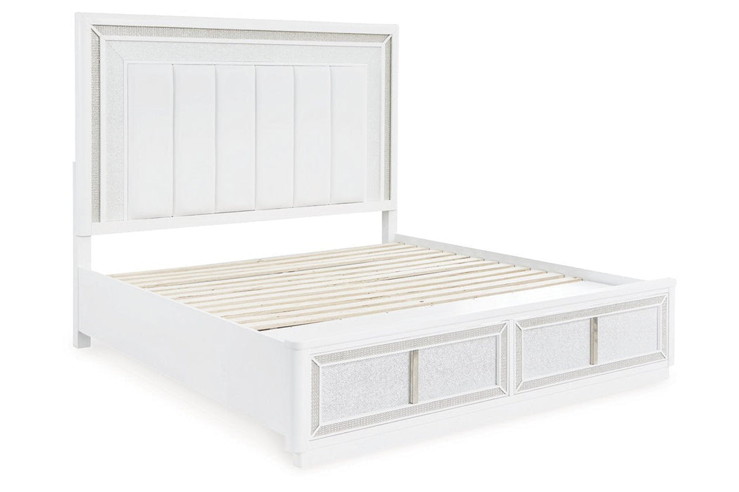 Chalanna White Queen Upholstered Storage Bed - Gate FurnitureQueen Bed