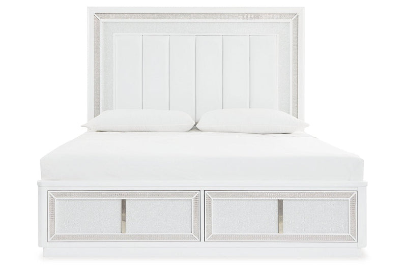 Chalanna White Queen Upholstered Storage Bed - Lara FurnitureQueen Bed